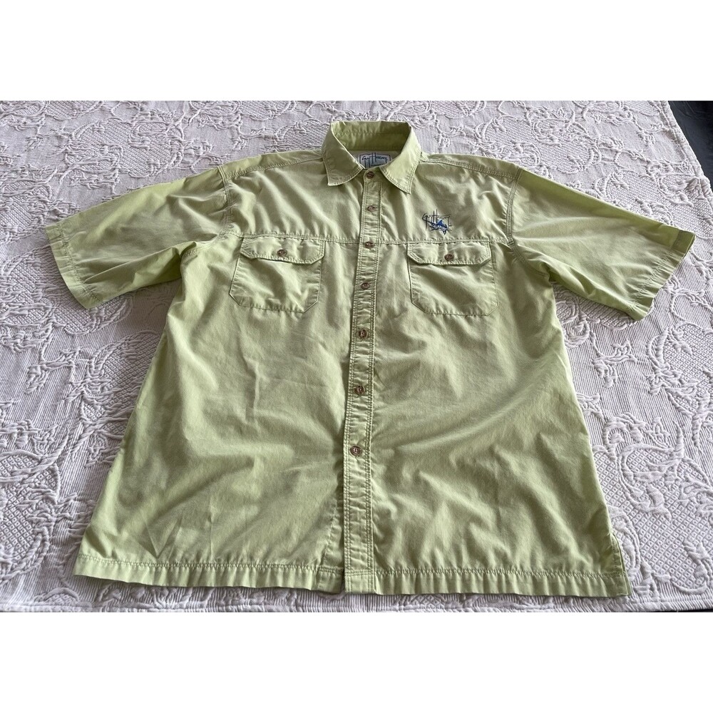 Guy Harvey AFTCO Vented Fishing Shirt Logo S/S Embroidered Green Mens Sz Medium - Picture 4 of 14